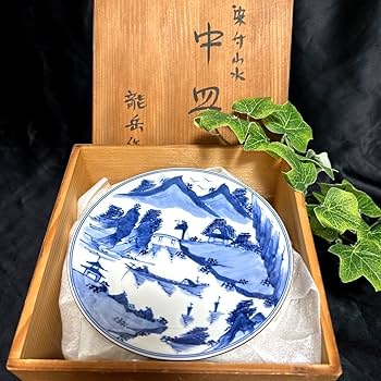 九谷焼　絵皿　染付山水 明治前期九谷焼金彩染付山水図通り物小碗 | 吉祥寺PukuPuku
